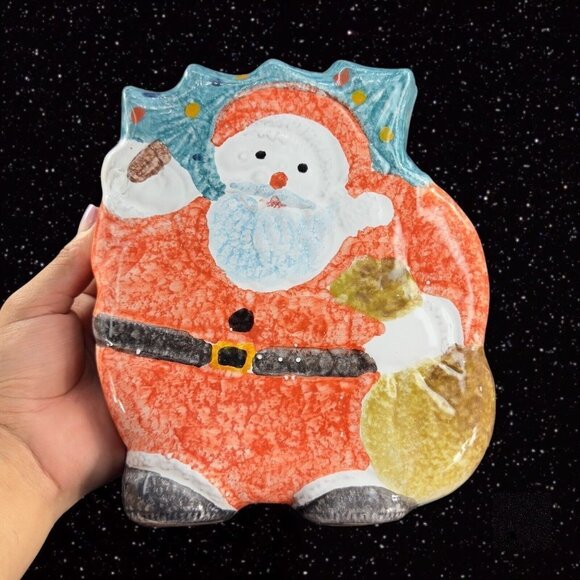 Italian Pottery ITALICA ARS Santa Claus Christmas Resting Wall Hanging Plaque - Picture 13 of 13